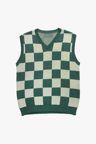 Checkerboard Knitted Vest - Green