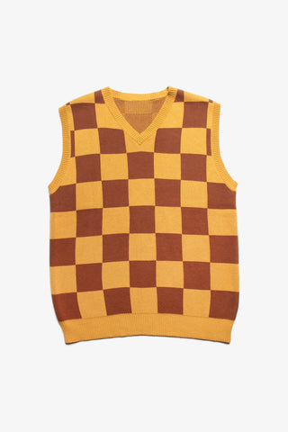 Checkerboard Knitted Vest - Pecan