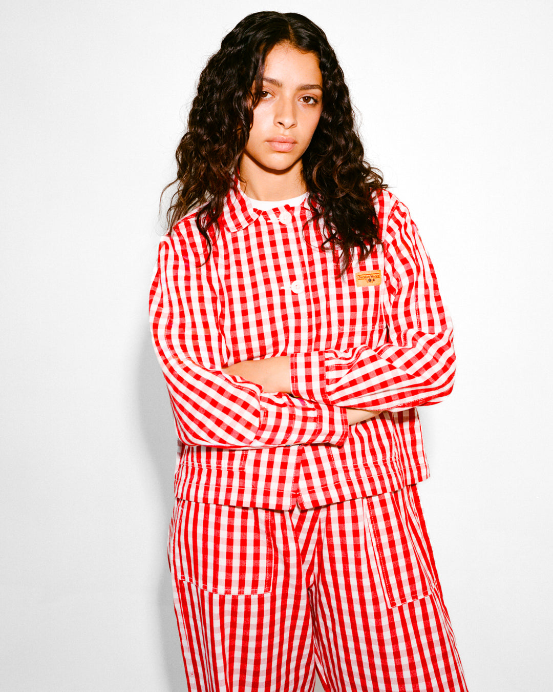 Women's Cropped Work Jacket - Red Gingham