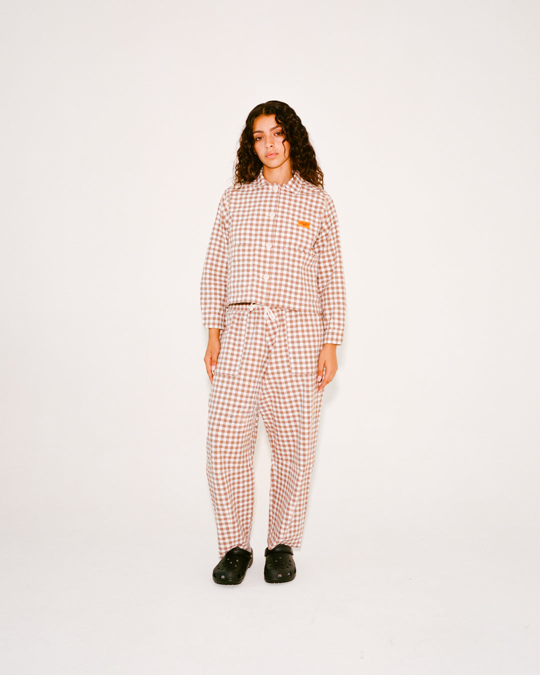 Women's Cropped Work Jacket - Brown Gingham