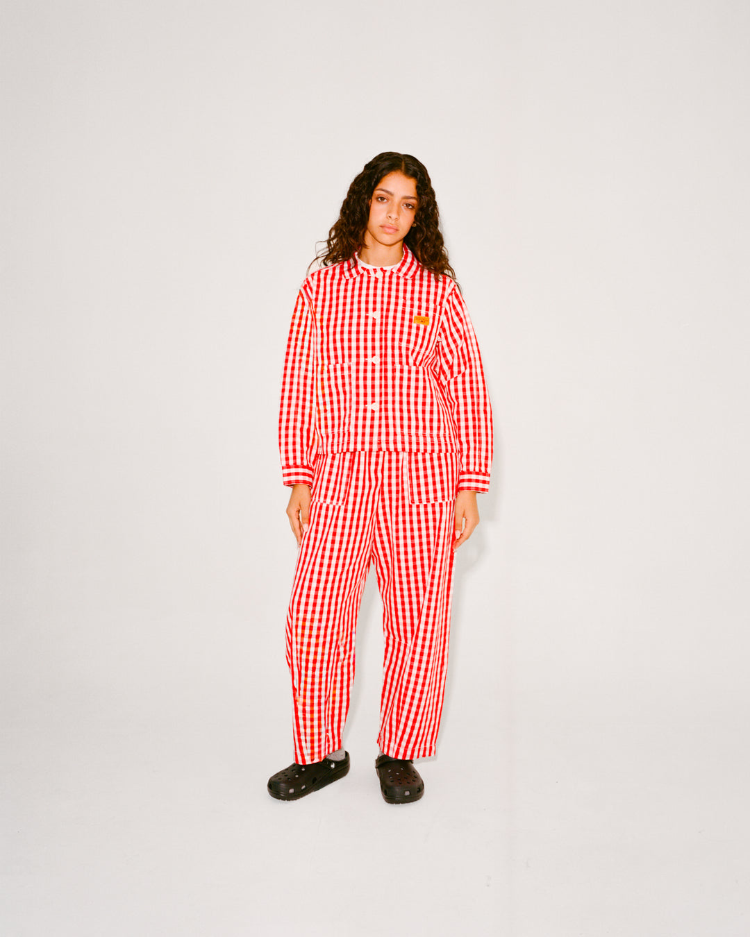 Women's Cropped Work Jacket - Red Gingham
