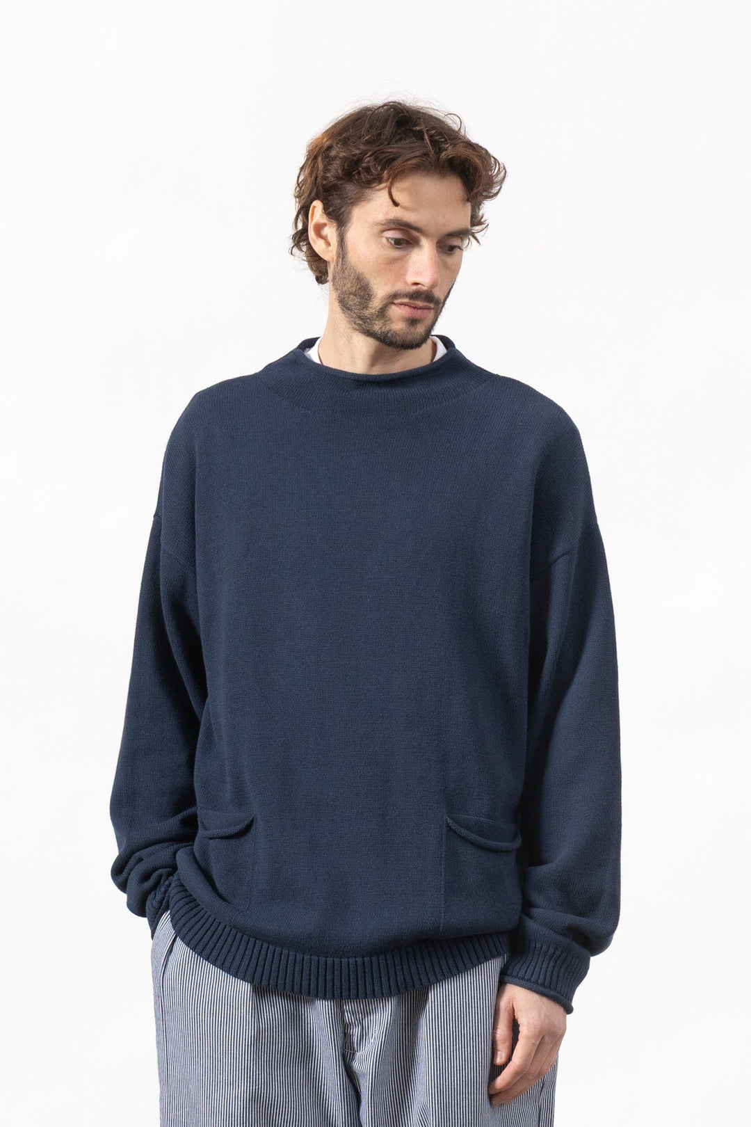 Mock Smock Sweater - Navy