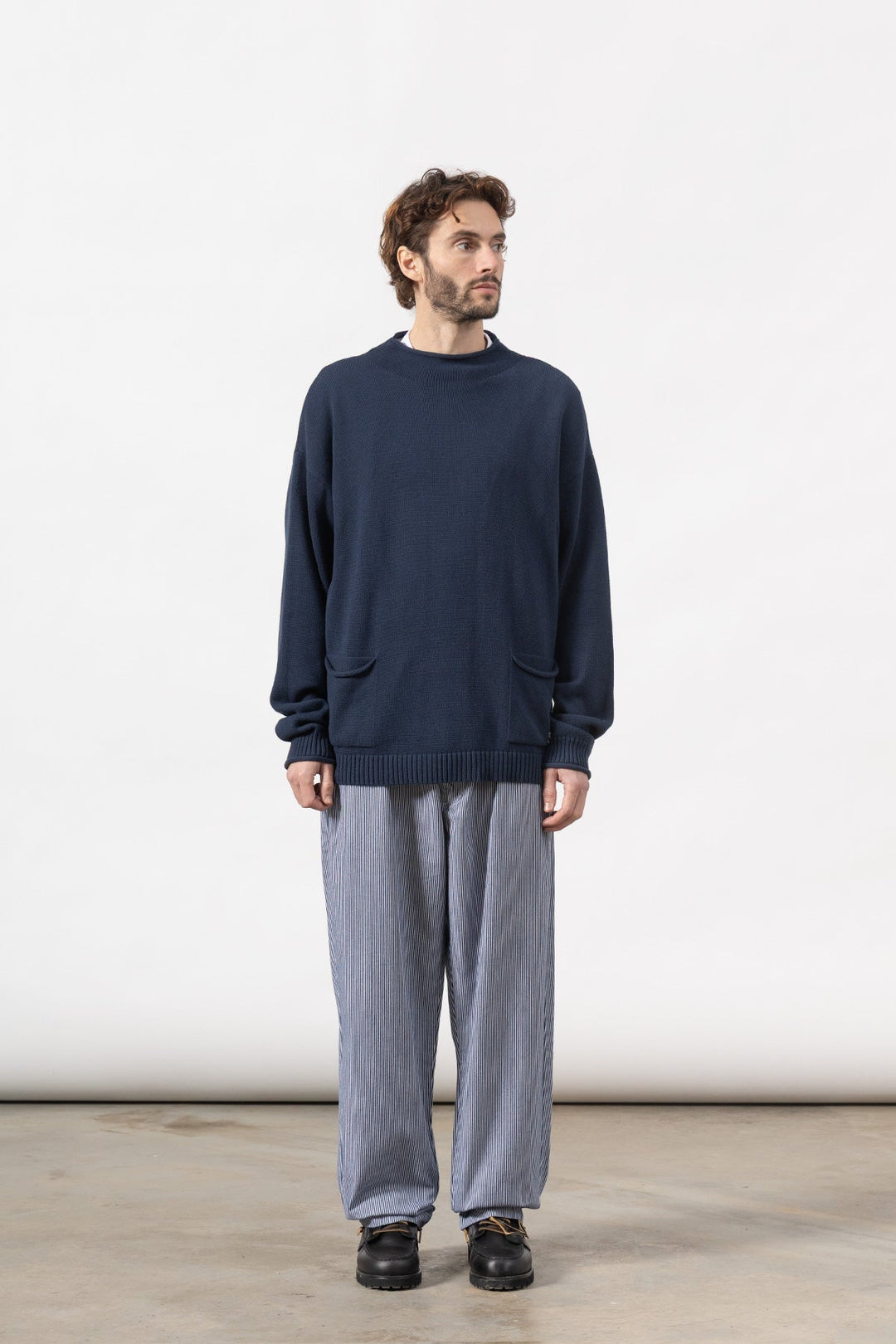 Mock Smock Sweater - Navy
