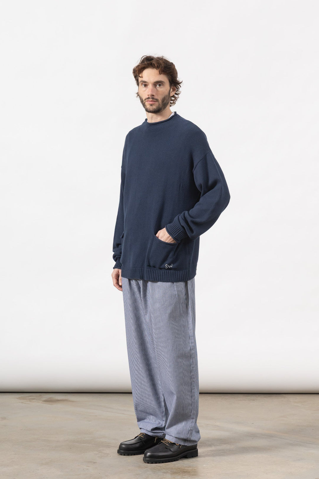 Mock Smock Sweater - Navy