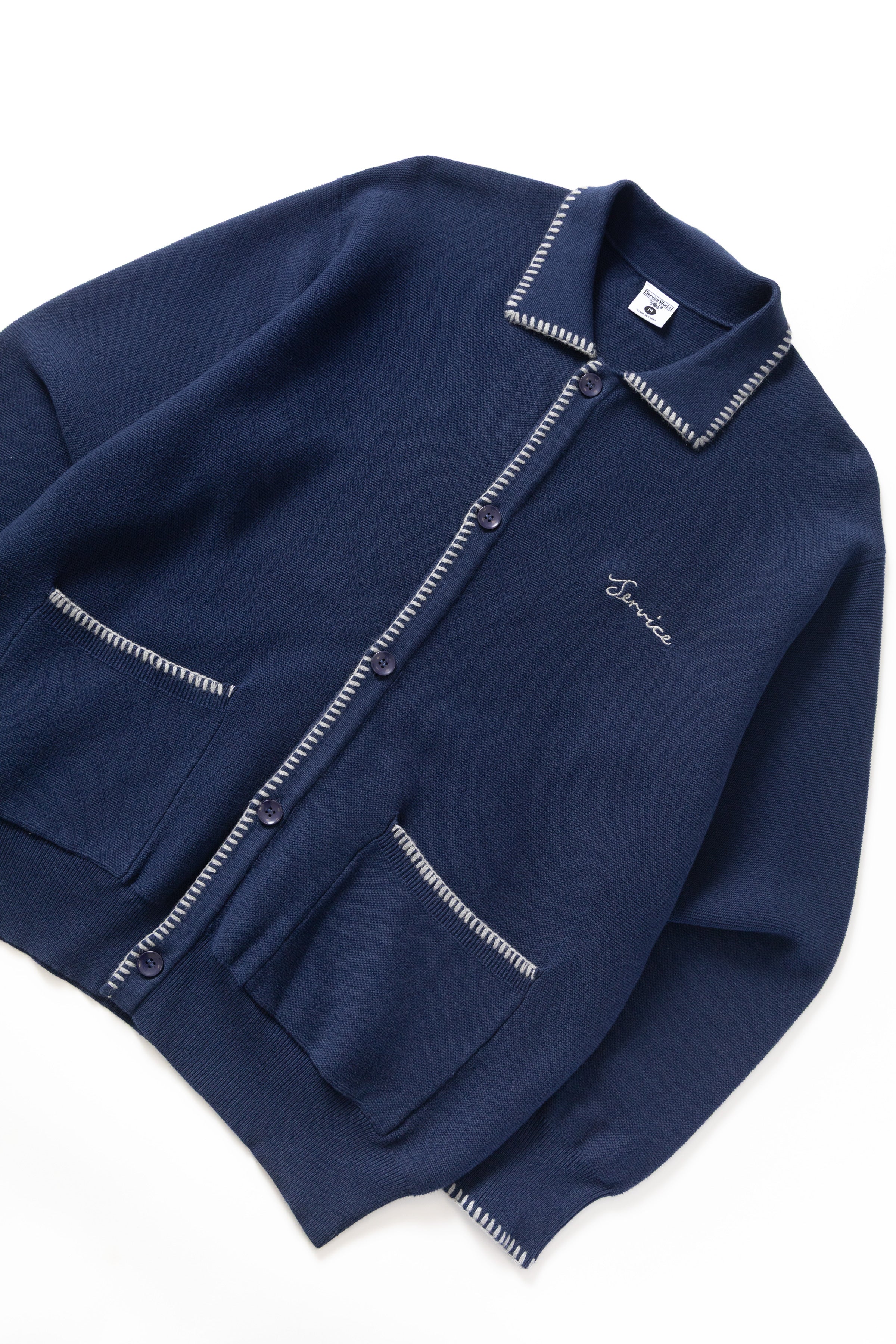 Service Works - Blanket Stitch Cardigan - Navy – Service Works London