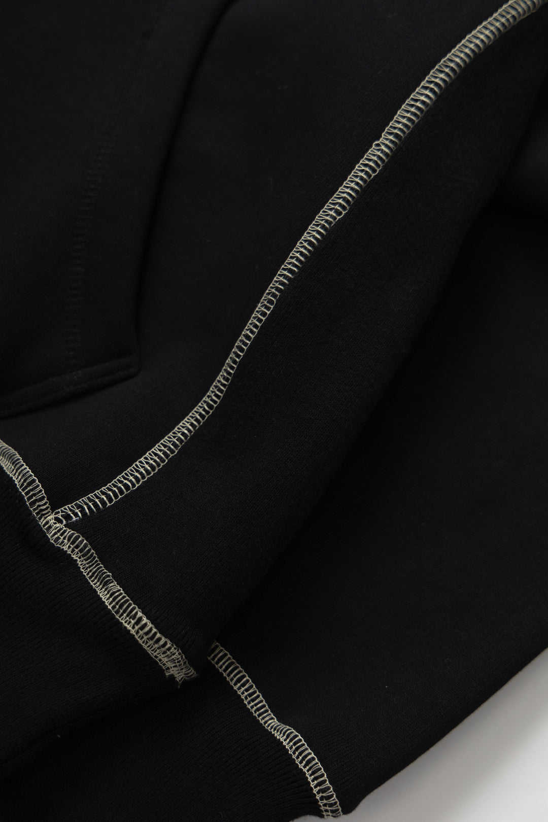 Contrast Stitch Hoodie - Black