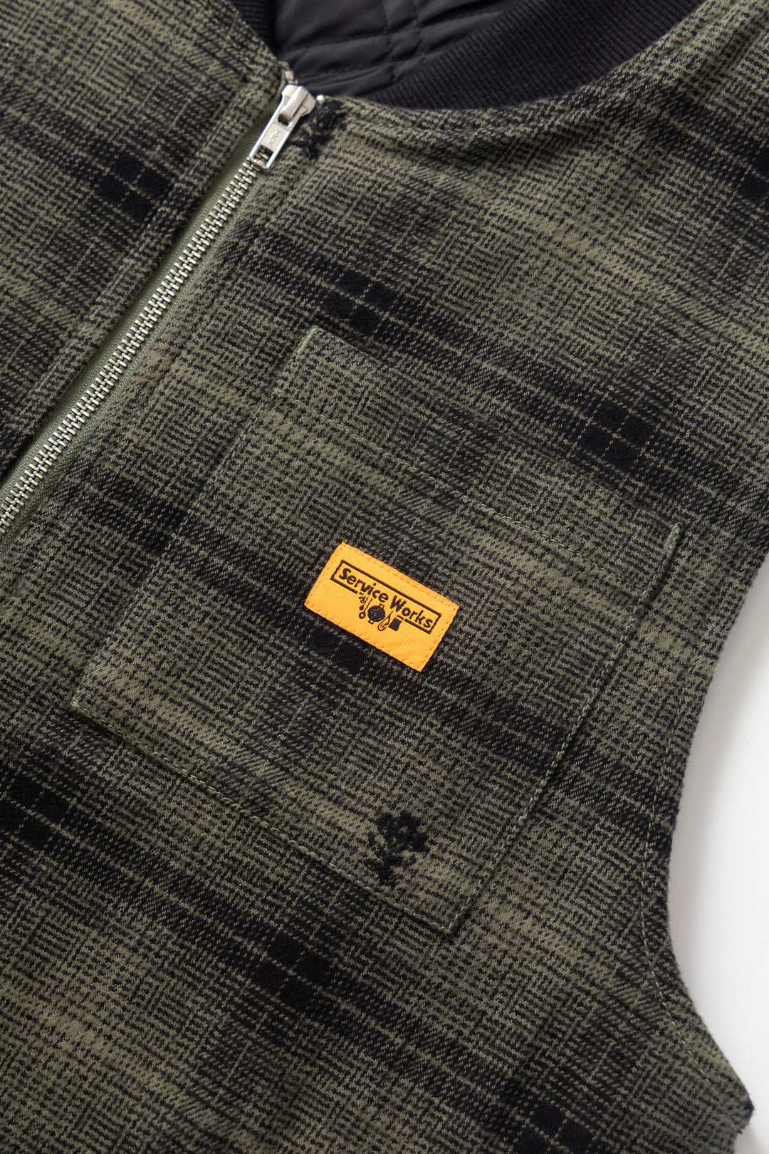 Thistle Plaid Padded Work Vest - Olive