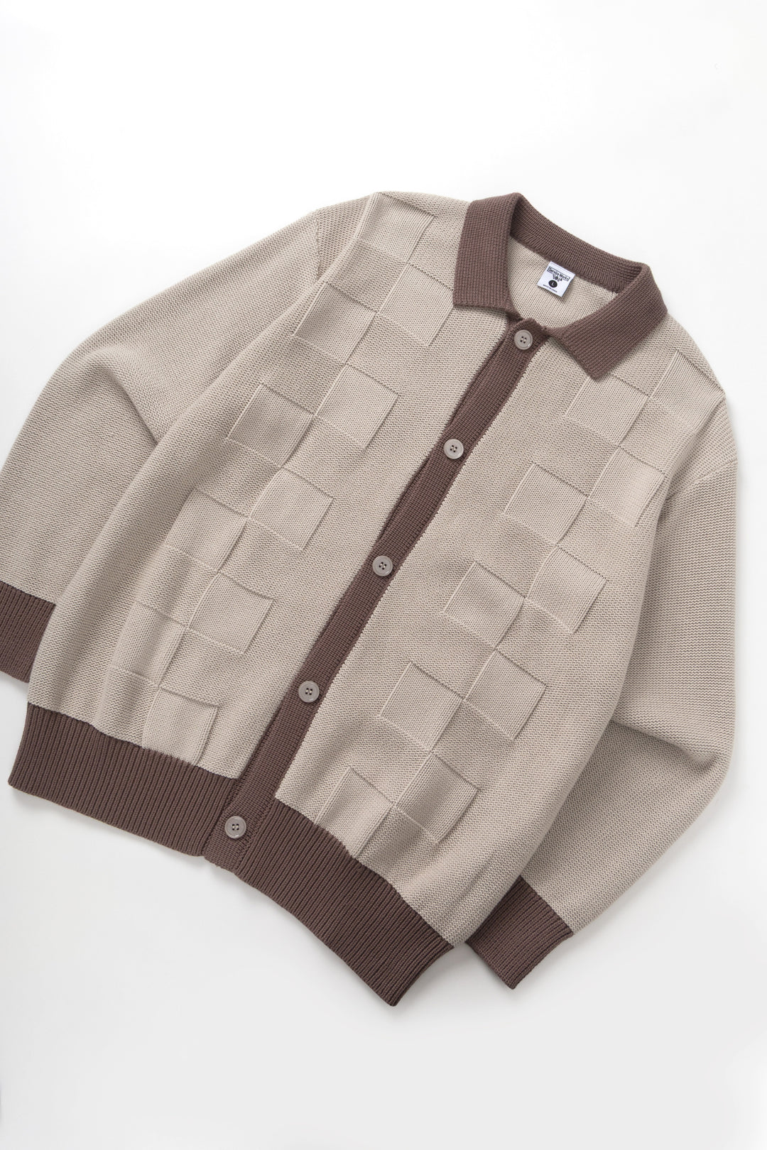 Check Panel Cardigan - Mushroom