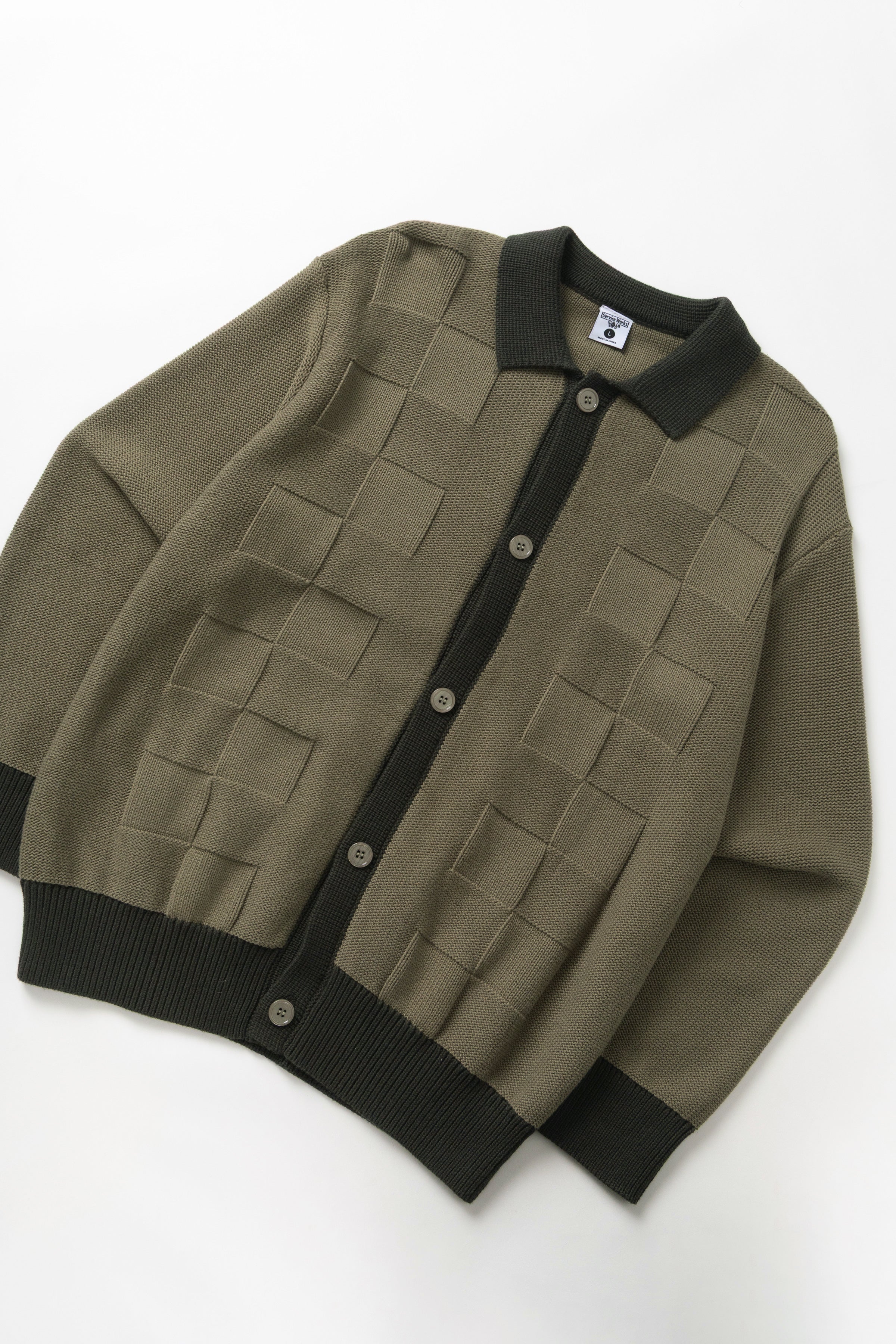 Service Works - Check Panel Cardigan - Olive – Service Works London
