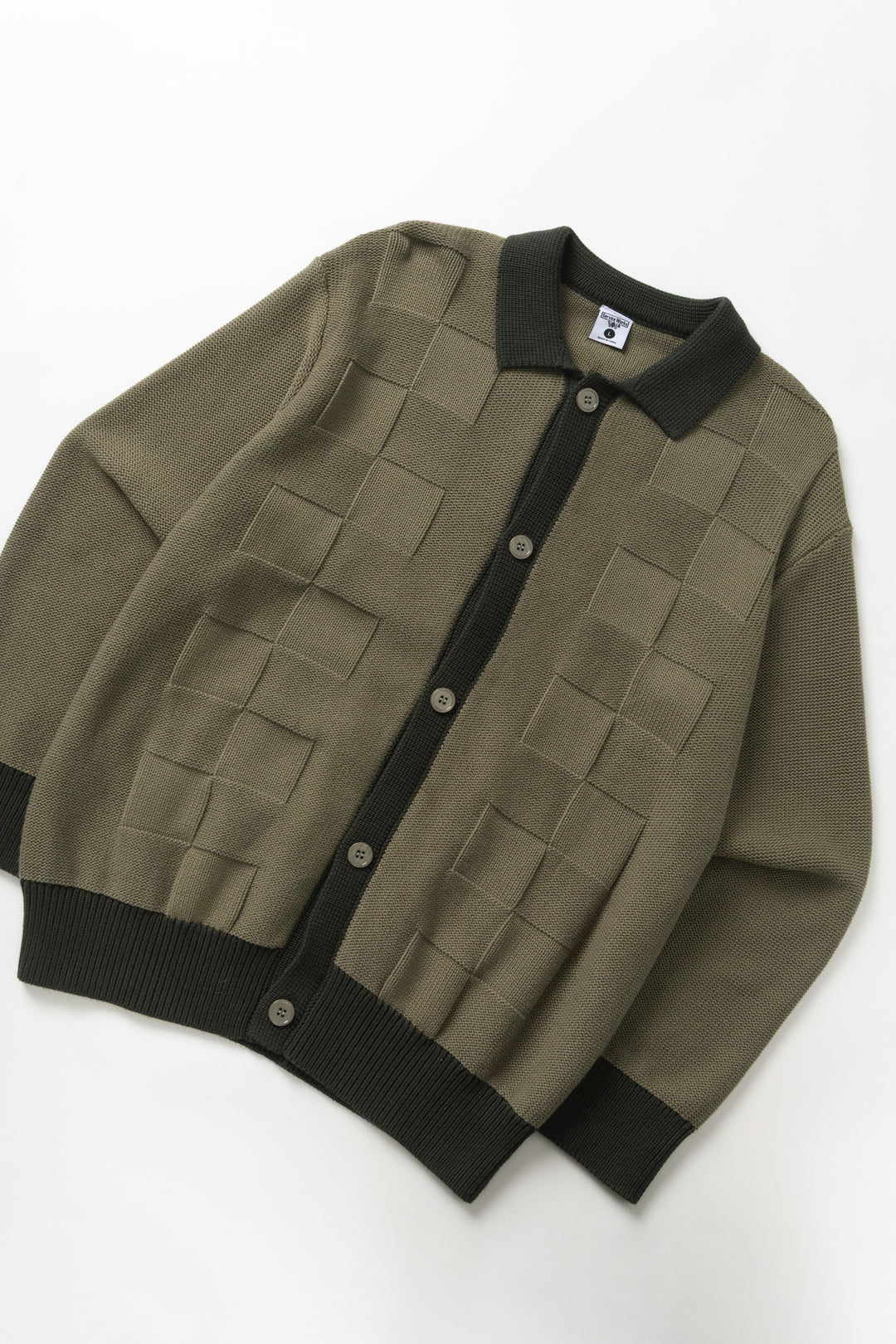Check Panel Cardigan - Olive