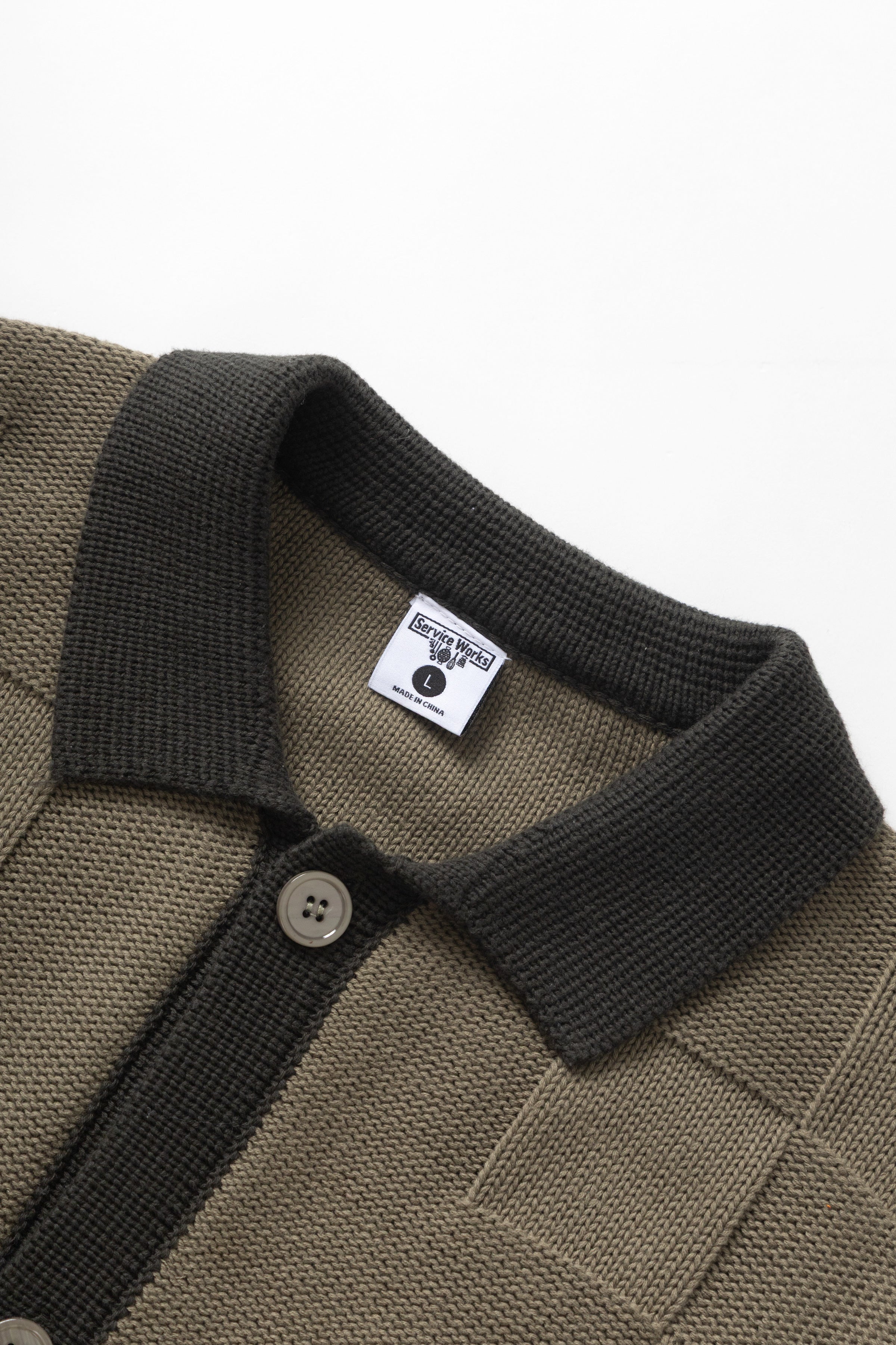 Service Works - Check Panel Cardigan - Olive – Service Works London