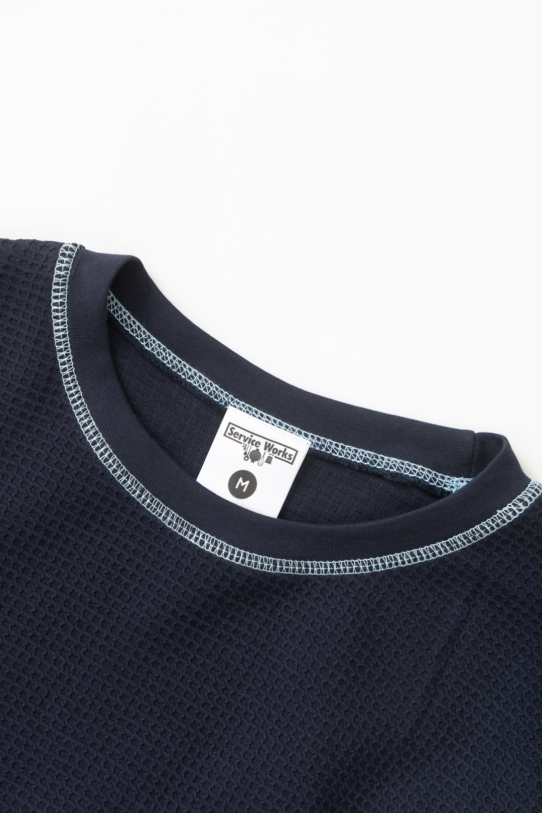 Waffle Contrast Thermal Long Sleeve Tee - Navy/Blue