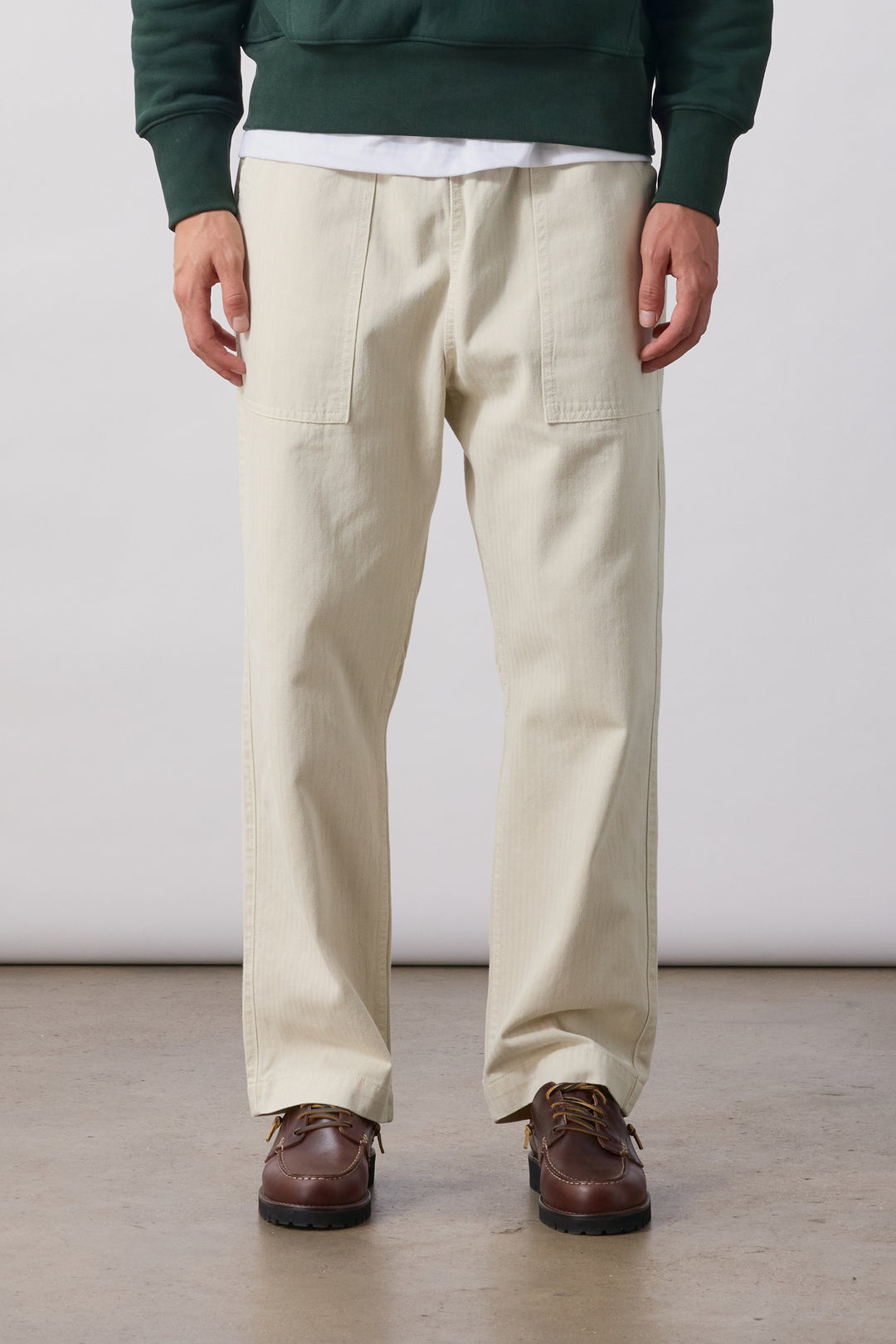 Pigment Herringbone Chef Pants - Bone