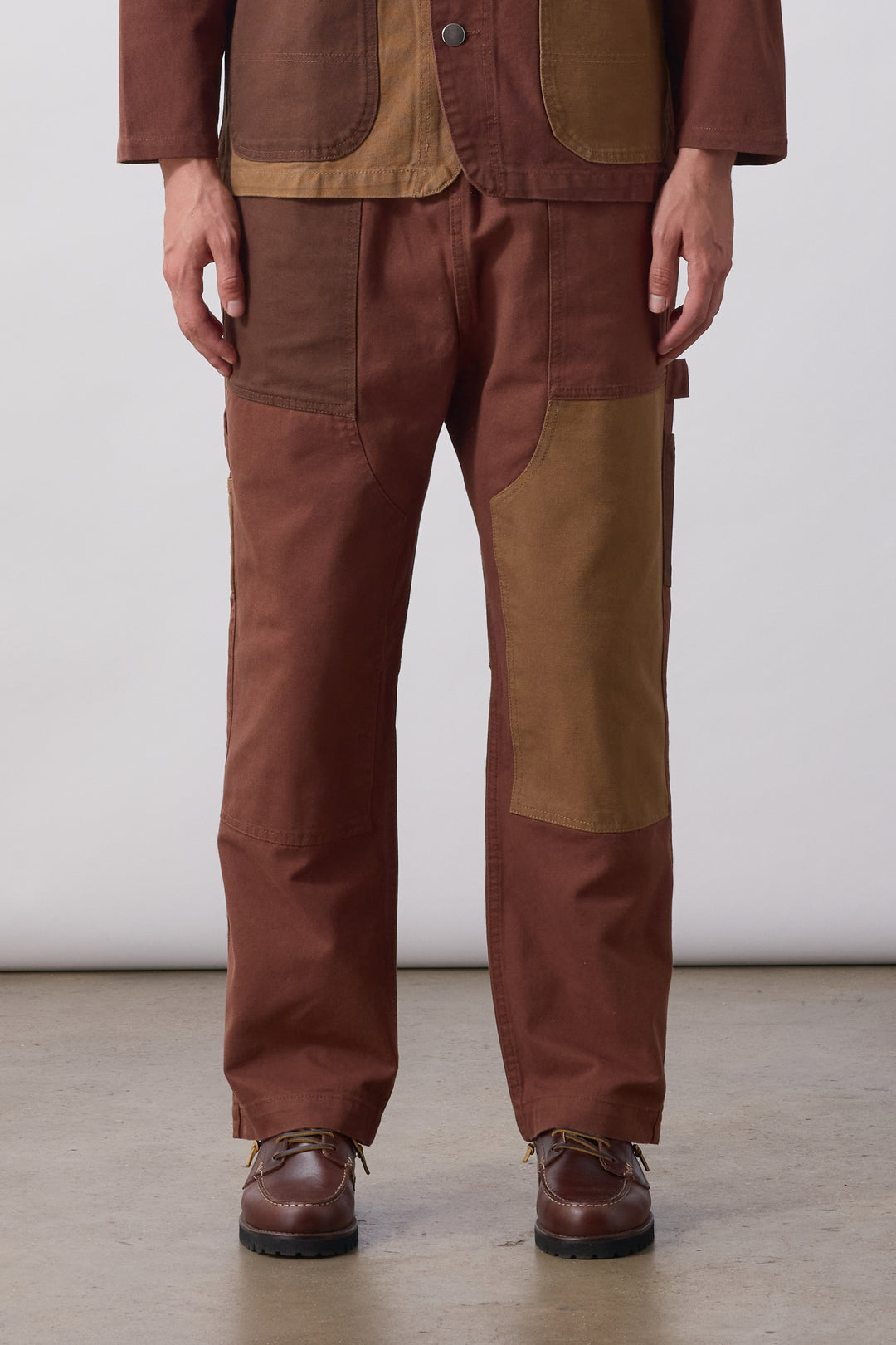 Patchwork Utility Chef Pants - Brown