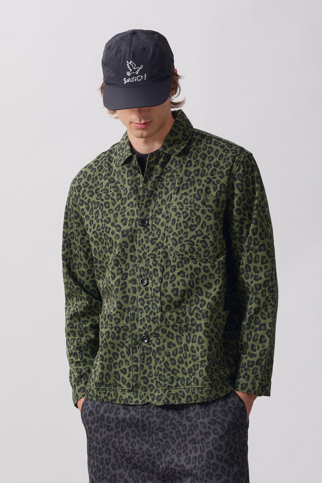 Patterned Easy Chef Shirt - Green Leopard