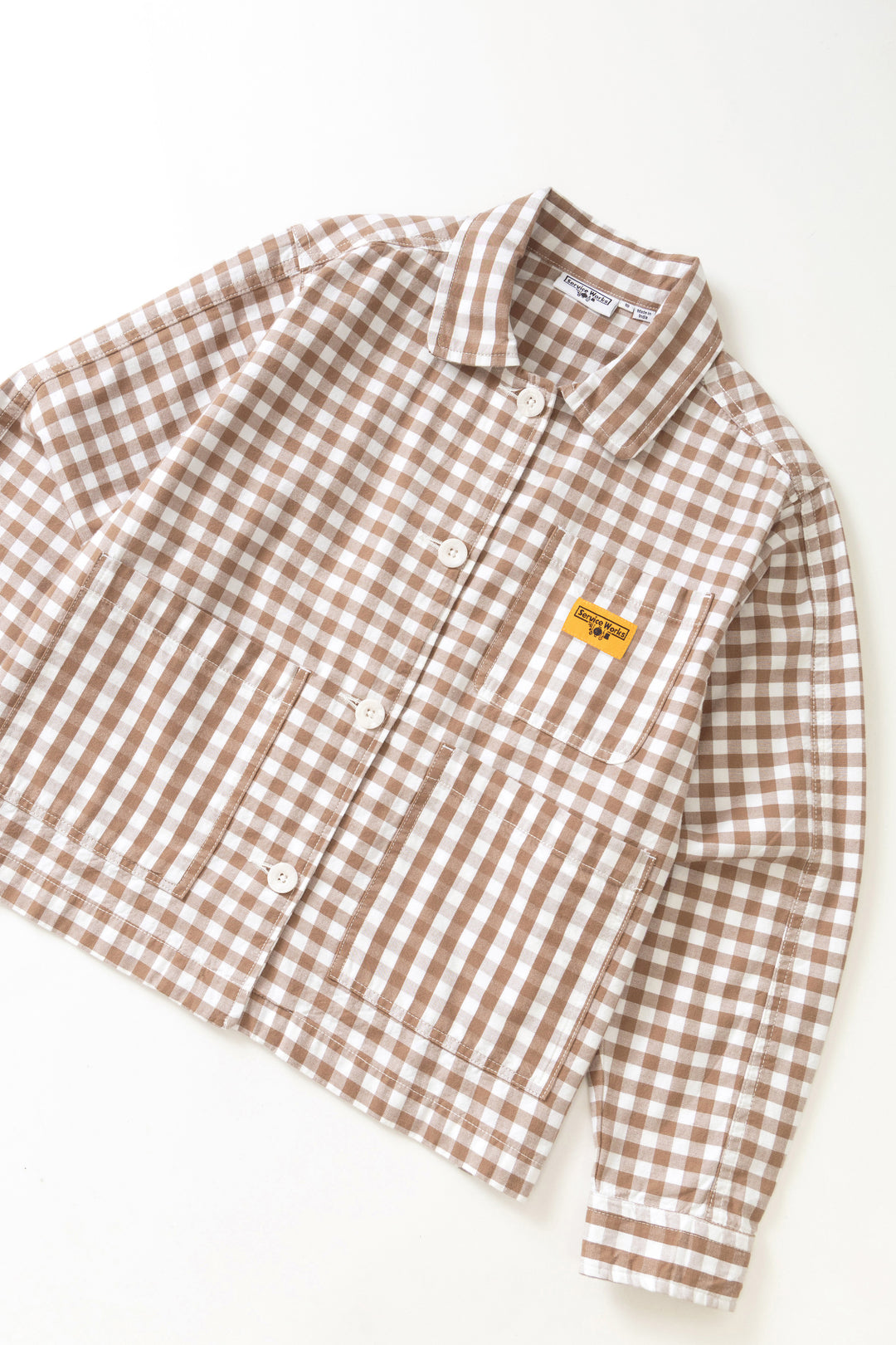 Women's Cropped Work Jacket - Brown Gingham