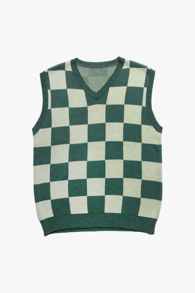 Checkerboard Knitted Vest Green – Service Works London